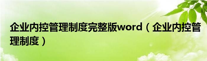 企业内控管理制度完整版word（企业内控管理制度）