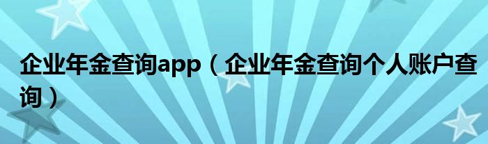 企业年金查询app（企业年金查询个人账户查询）