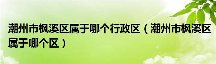 潮州市枫溪区属于哪个行政区（潮州市枫溪区属于哪个区）