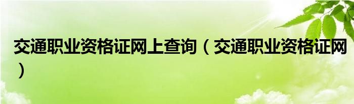 交通职业资格证网上查询（交通职业资格证网）