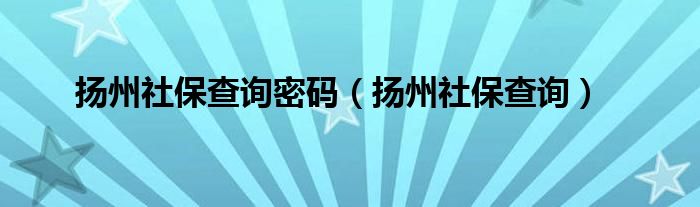 扬州社保查询密码（扬州社保查询）