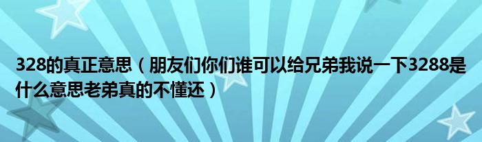 328的真正意思（朋友们你们谁可以给兄弟我说一下3288是什么意思老弟真的不懂还）