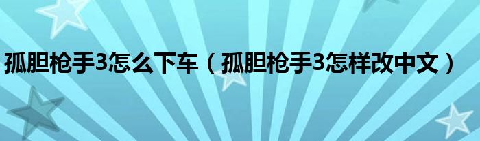 孤胆枪手3怎么下车（孤胆枪手3怎样改中文）