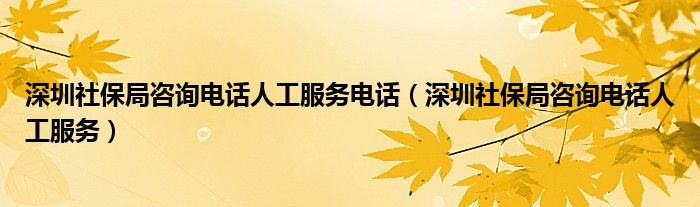 深圳社保局咨询电话人工服务电话（深圳社保局咨询电话人工服务）