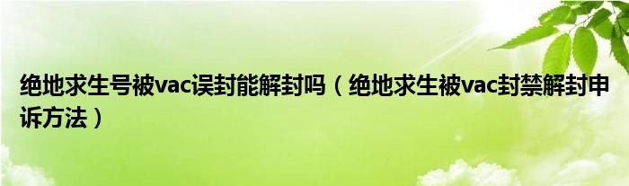 绝地求生号被vac误封能解封吗（绝地求生被vac封禁解封申诉方法）