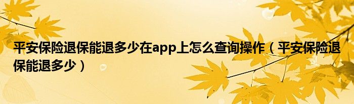 平安保险退保能退多少在app上怎么查询操作（平安保险退保能退多少）