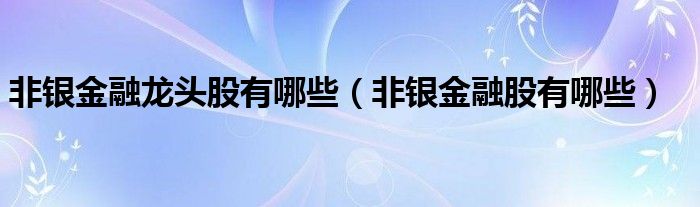 非银金融龙头股有哪些（非银金融股有哪些）