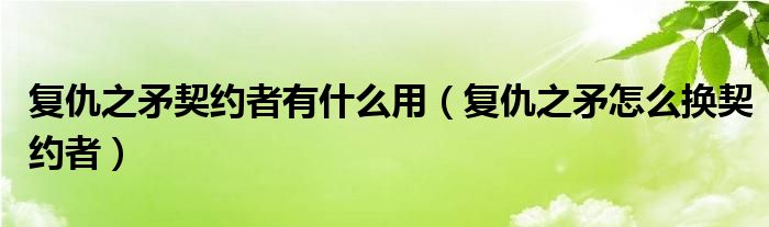 复仇之矛契约者有什么用（复仇之矛怎么换契约者）