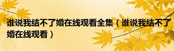 谁说我结不了婚在线观看全集（谁说我结不了婚在线观看）