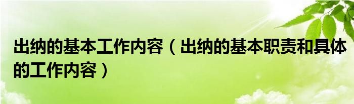 出纳的基本工作内容（出纳的基本职责和具体的工作内容）