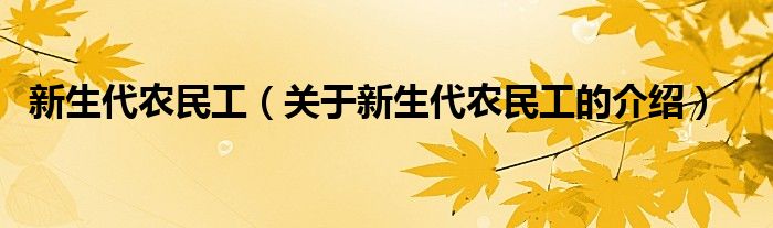 新生代农民工（关于新生代农民工的介绍）